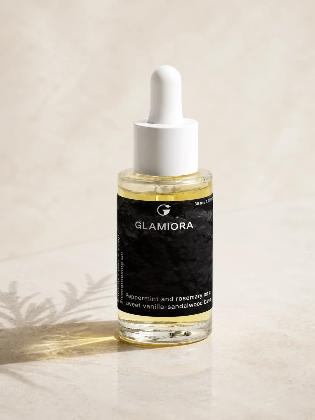 Glamiora | Rosemary Hair & Scalp Strengthening Oil — editorial product presentation