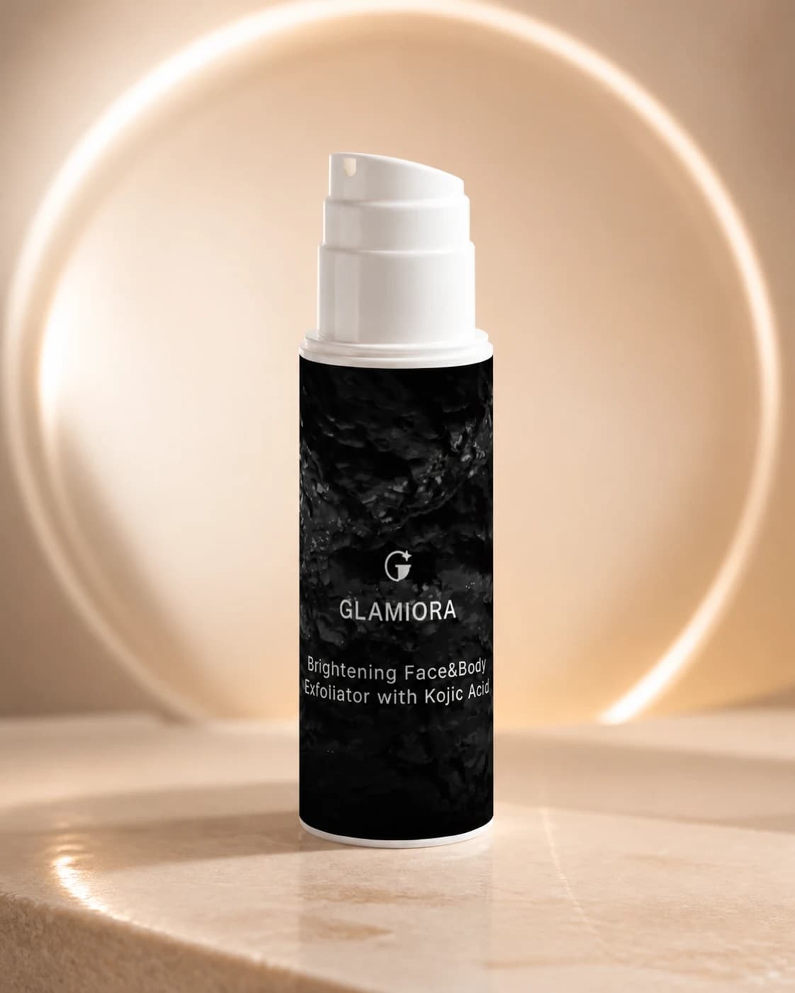 Glamiora Brightening Face & Body Exfoliator with Kojic Acid editorial product photography