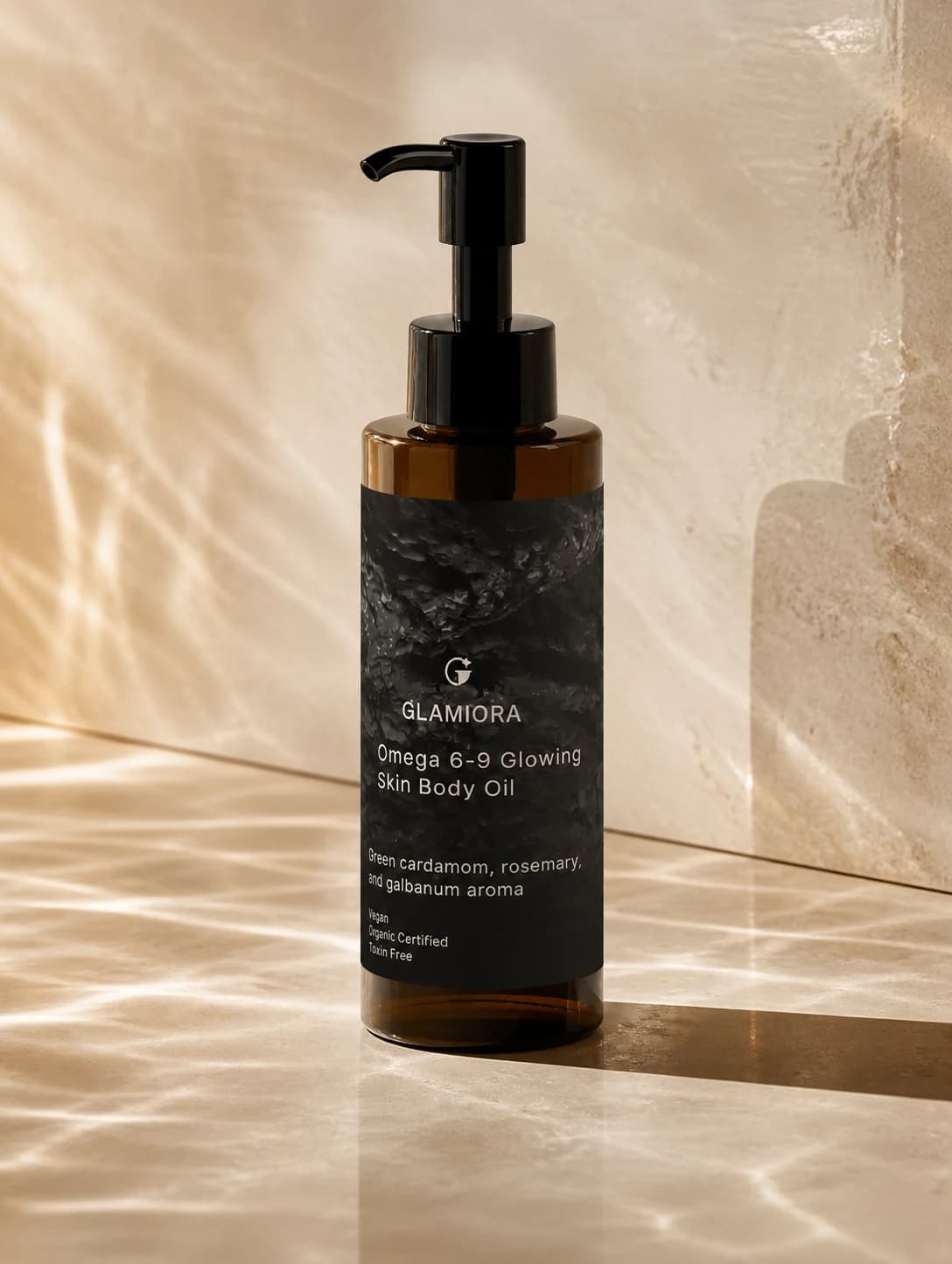 Glamiora Omega 6-9 Glowing Skin Body Oil editorial product photography