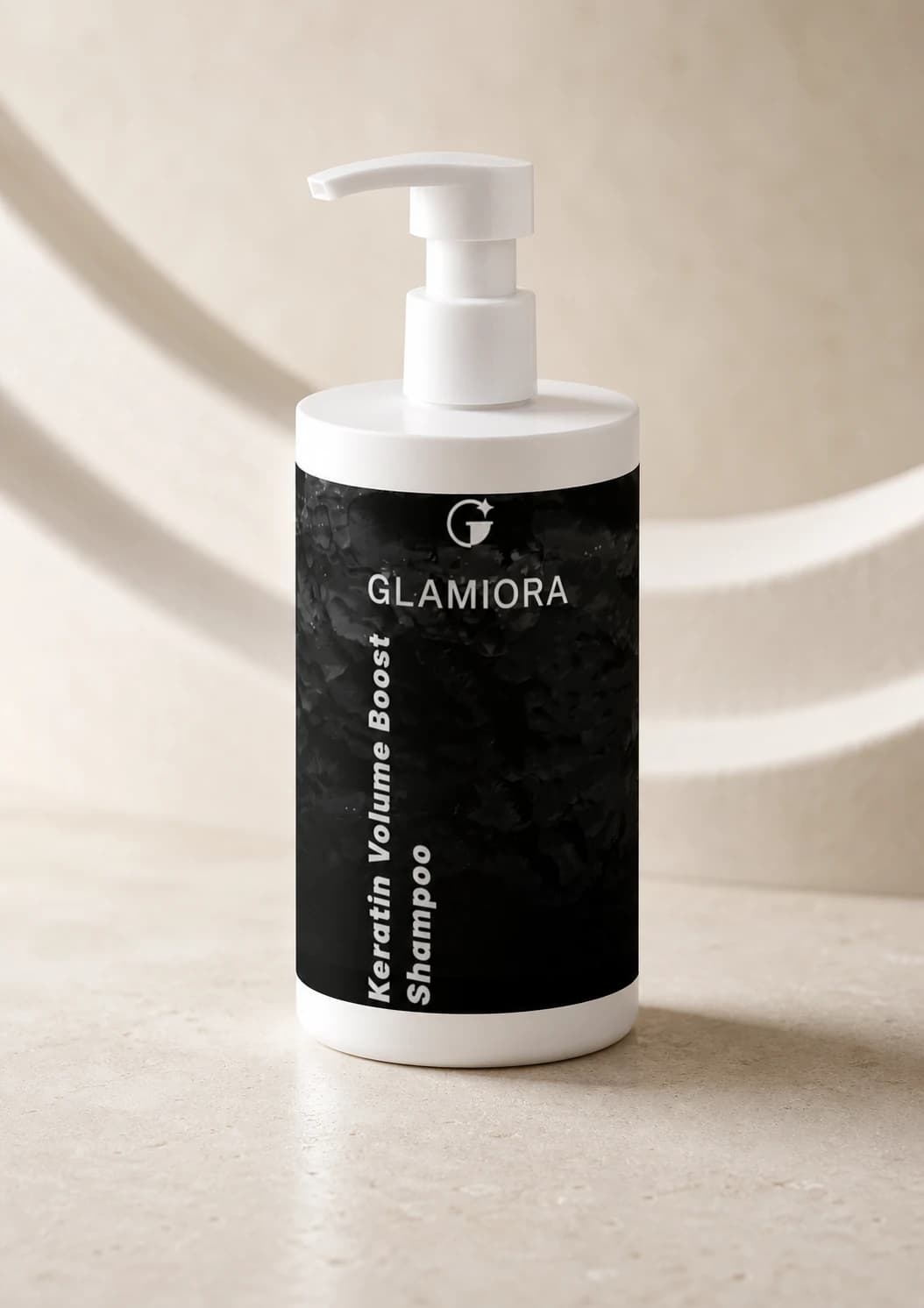 Glamiora Keratin Volume Boost Shampoo editorial product photography