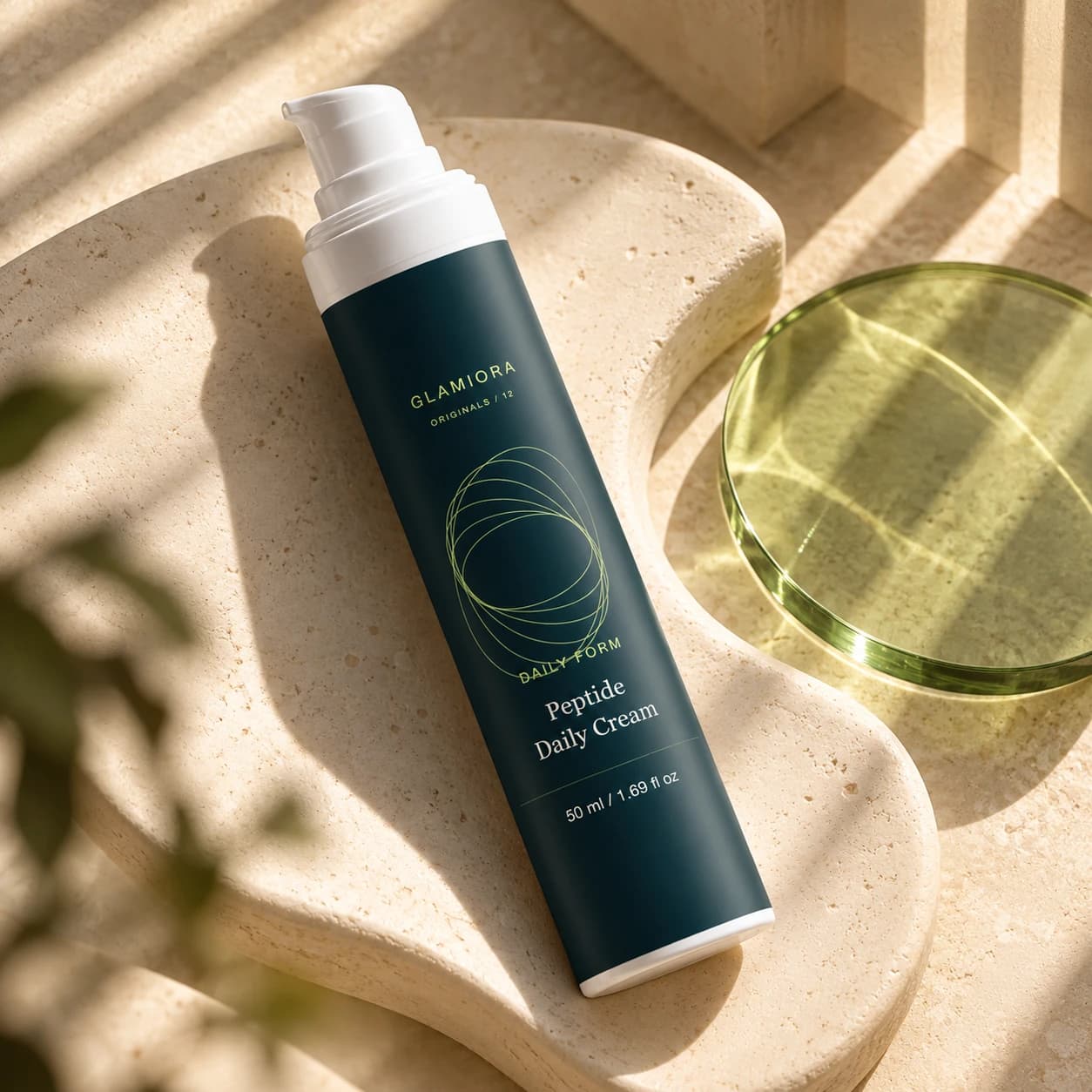 Daily Form — Peptide Daily Cream — AI-assisted Ritual Edition editorial scene; see packaging views for label details