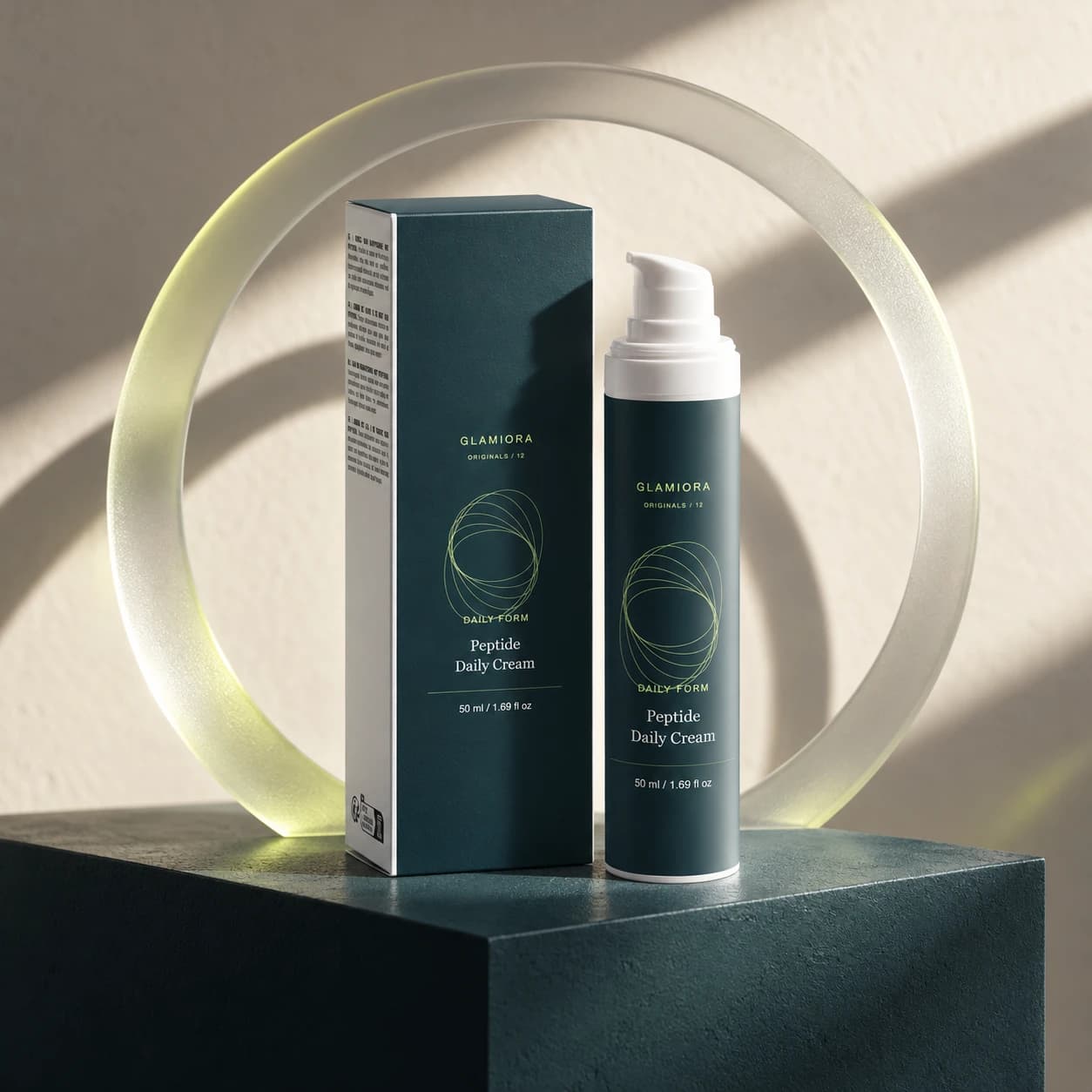 Daily Form — Peptide Daily Cream — AI-assisted Ritual Edition editorial scene; see packaging views for label details