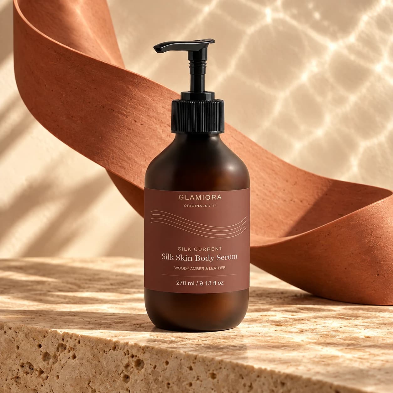 Silk Current — Body Serum — AI-assisted Ritual Edition editorial scene; see packaging views for label details