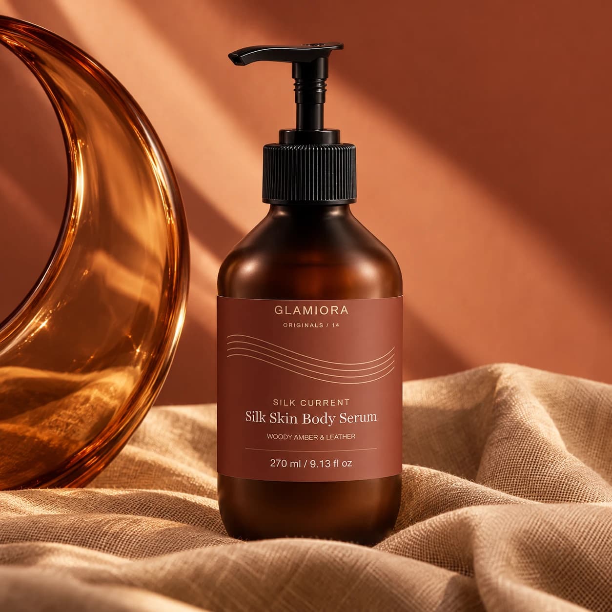 Silk Current — Body Serum — AI-assisted Ritual Edition editorial scene; see packaging views for label details